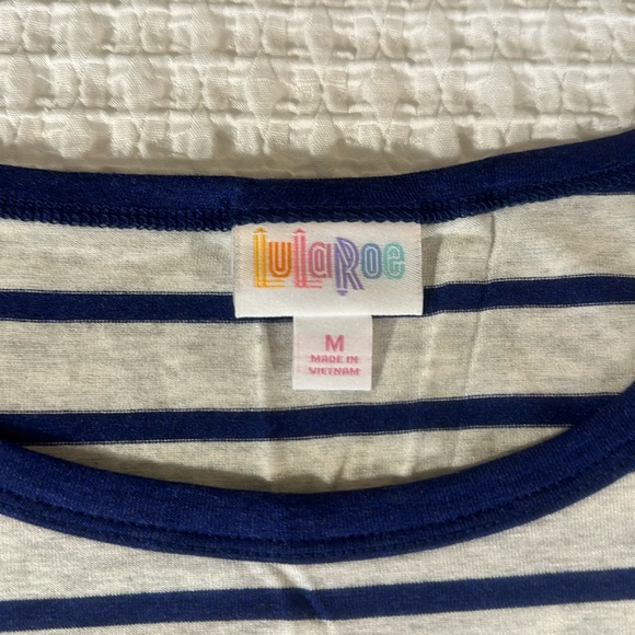 LuLaRoe Women’s Julia Dress/Size: Medium/Color: Gray-Navy Blue Striped (NWT) - Picture 3 of 10